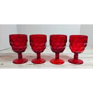 Vintage Viking Glass Ruby Red Georgian Goblets 5.75" 12oz Thumbprint Honeycomb 4